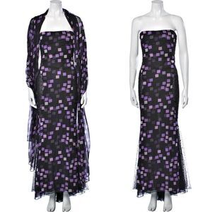 Vintage Y2K Badgley Mischka Gown Strapless Designer Beaded Sheer Wrap Siren 4